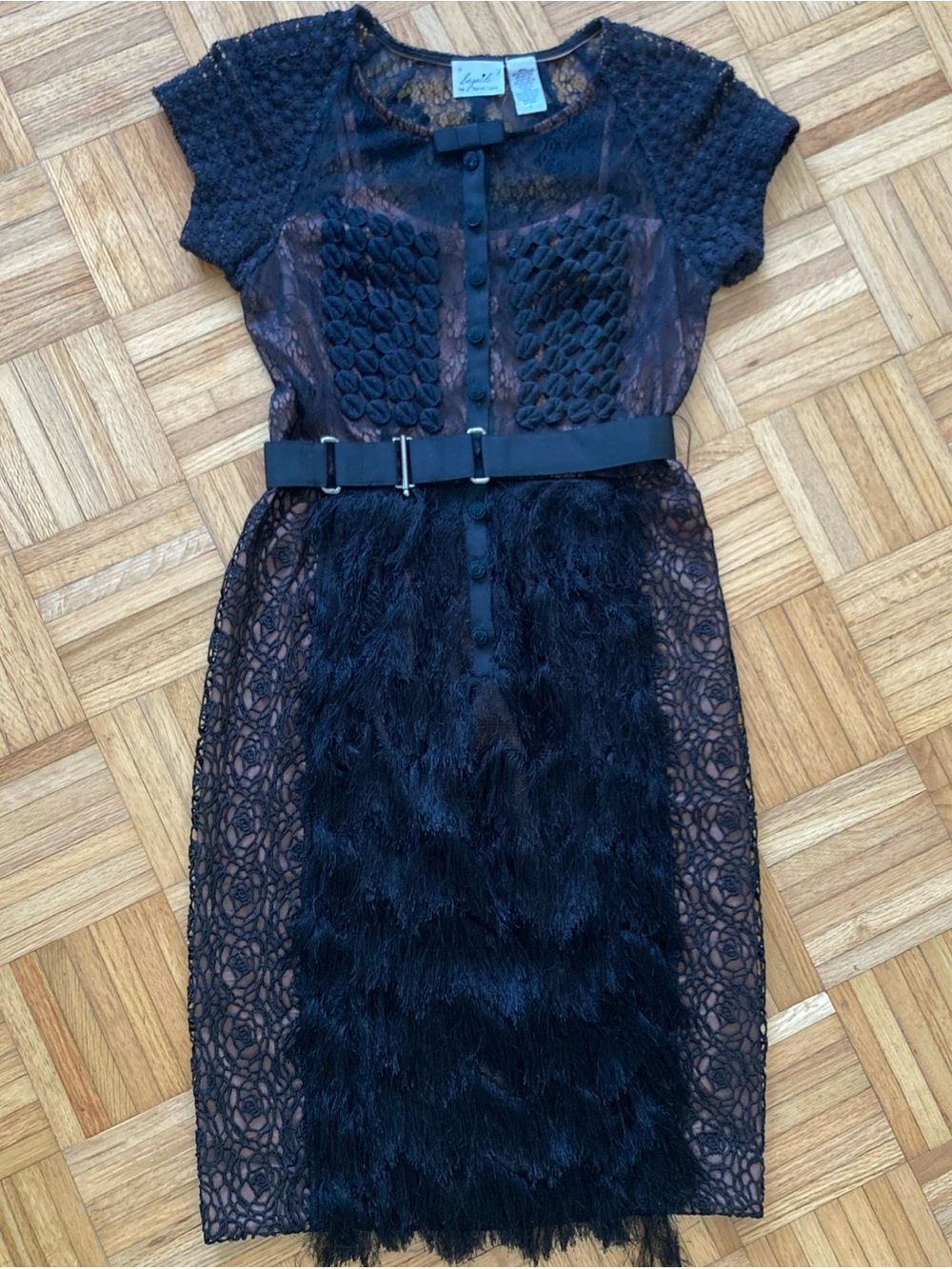 Byron Lars Fringe Sheath Dress with Belt sz 6